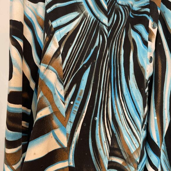 Y2k Vintage Cache Brown and Blue Print Button Down Blouse - Picture 5 of 8